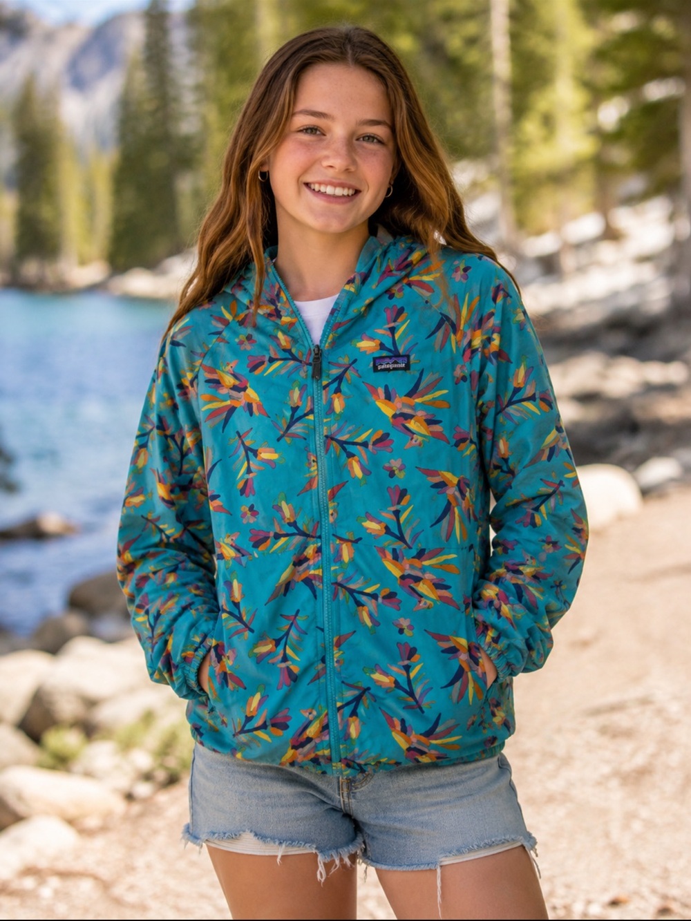 Patagonia Kids' Floral Print Jacket - Teal and Multicolor